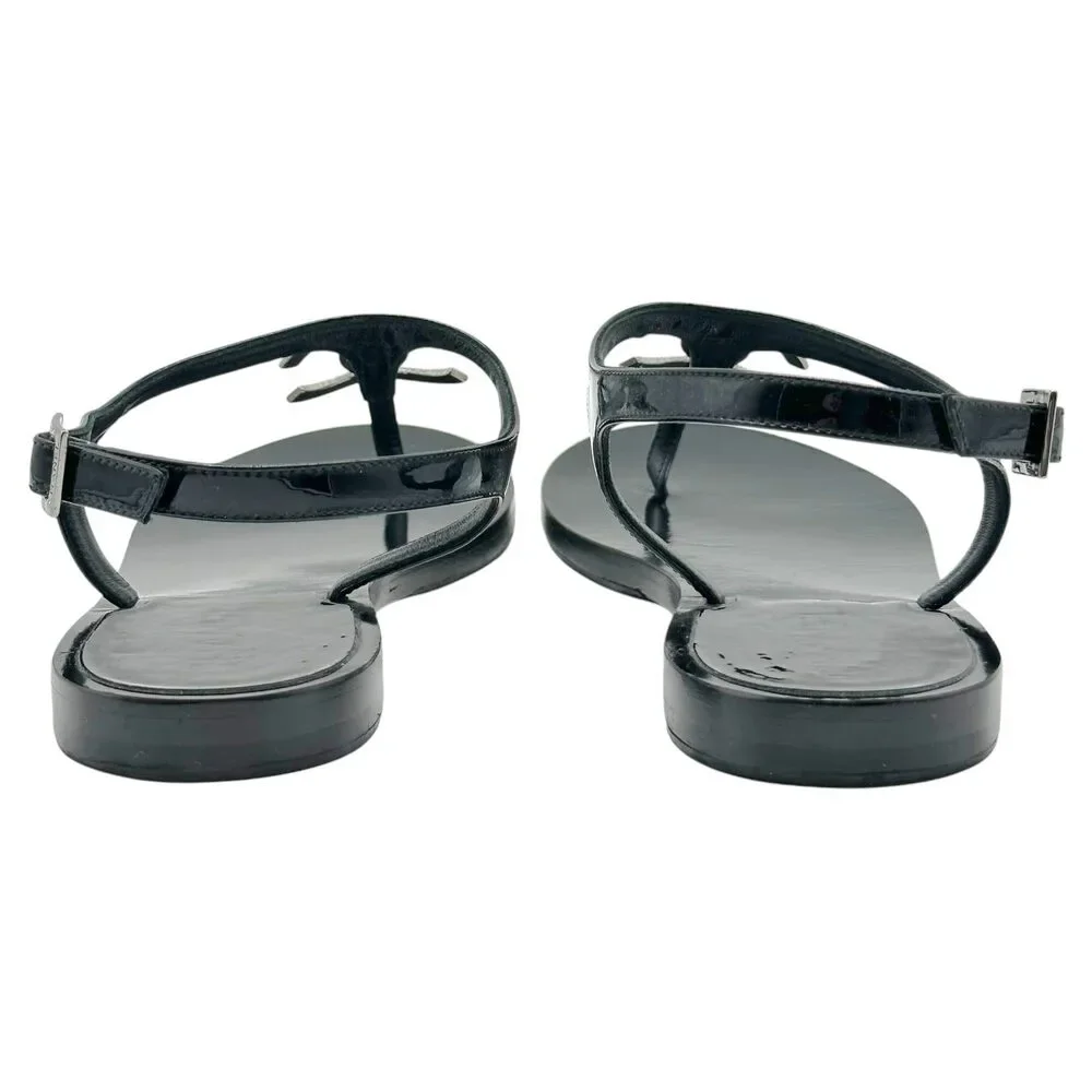 Chanel Black Patent Leather CC Logo Thong Sandals